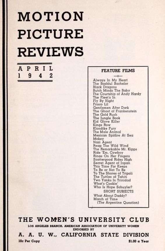 MOTION PICTURE REVIEWS magazine side cover  April 1942