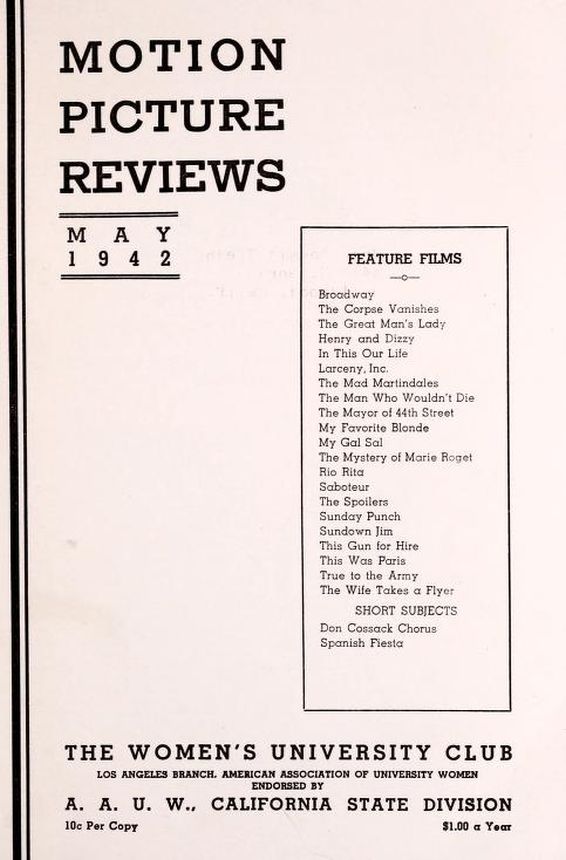 MOTION PICTURE REVIEWS magazine side cover  May 1942