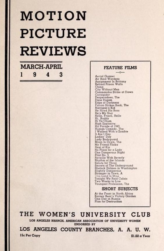 MOTION PICTURE REVIEWS magazine side cover  March/April 1943