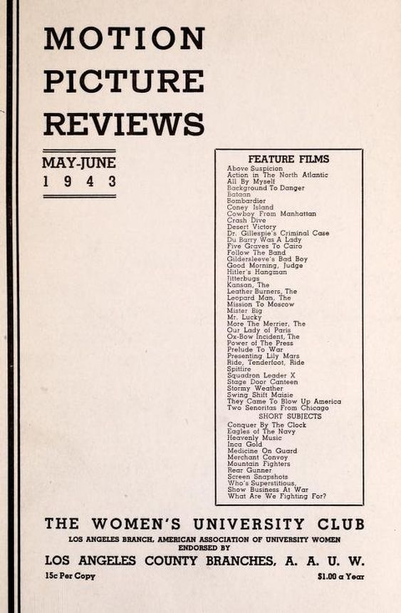 MOTION PICTURE REVIEWS magazine side cover  May/June 1943