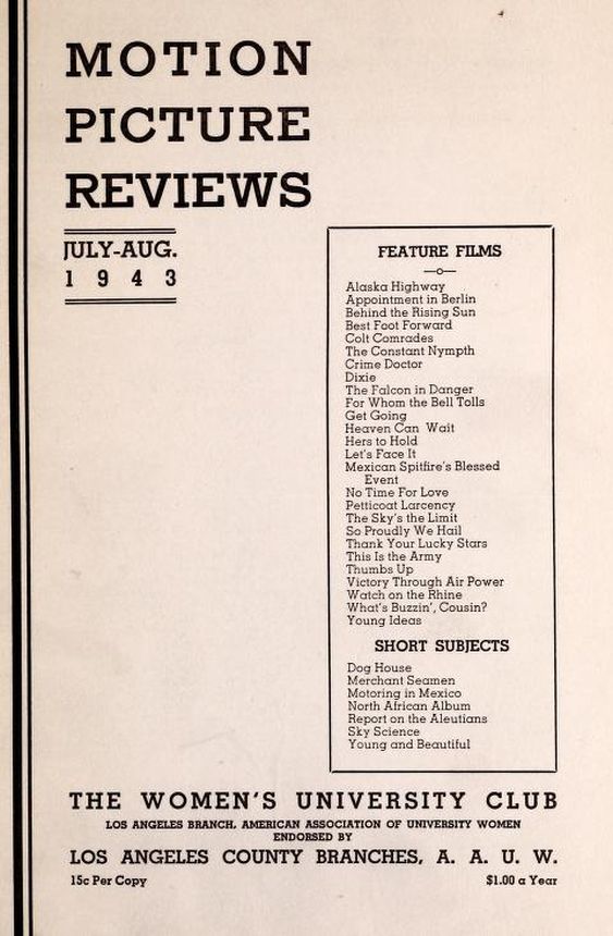 MOTION PICTURE REVIEWS magazine side cover  July/August 1943