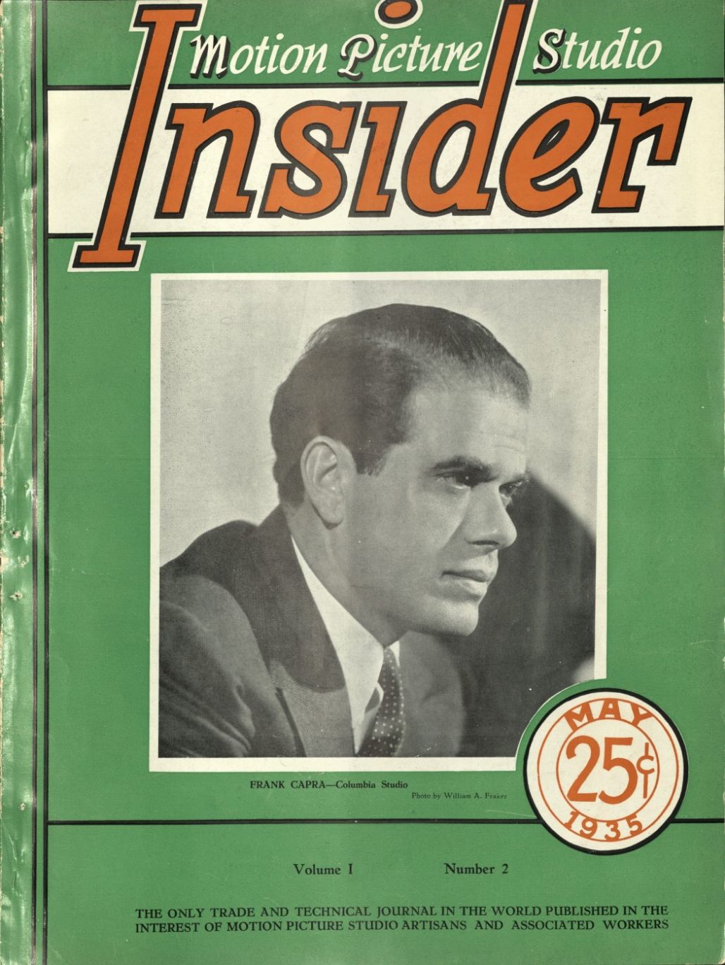 MOTION PICTURE STUDIO INSIDER magazine side cover  Vol 1 No  2  May 1935