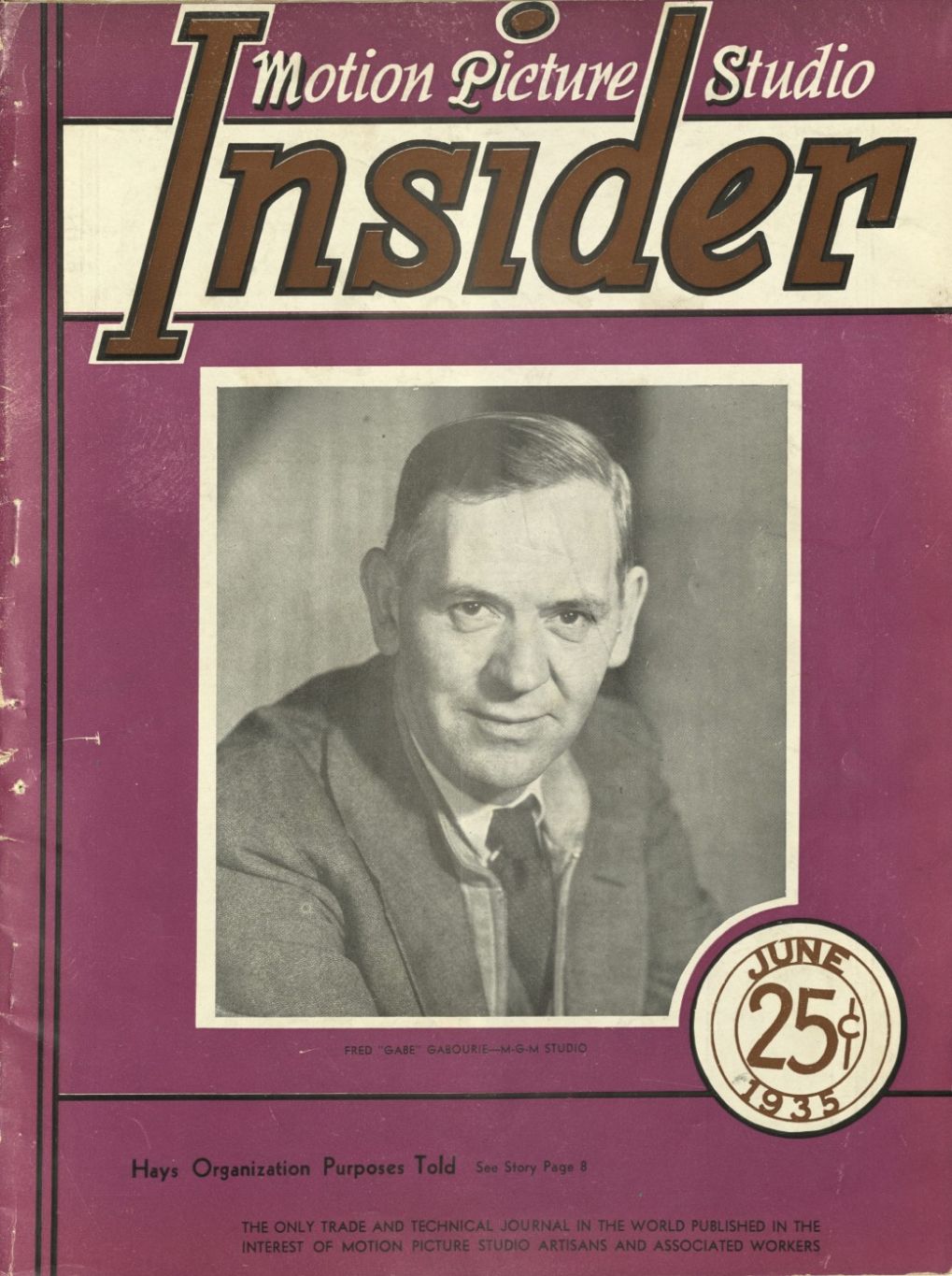MOTION PICTURE STUDIO INSIDER magazine side cover  Vol 1 No  3  June 1935