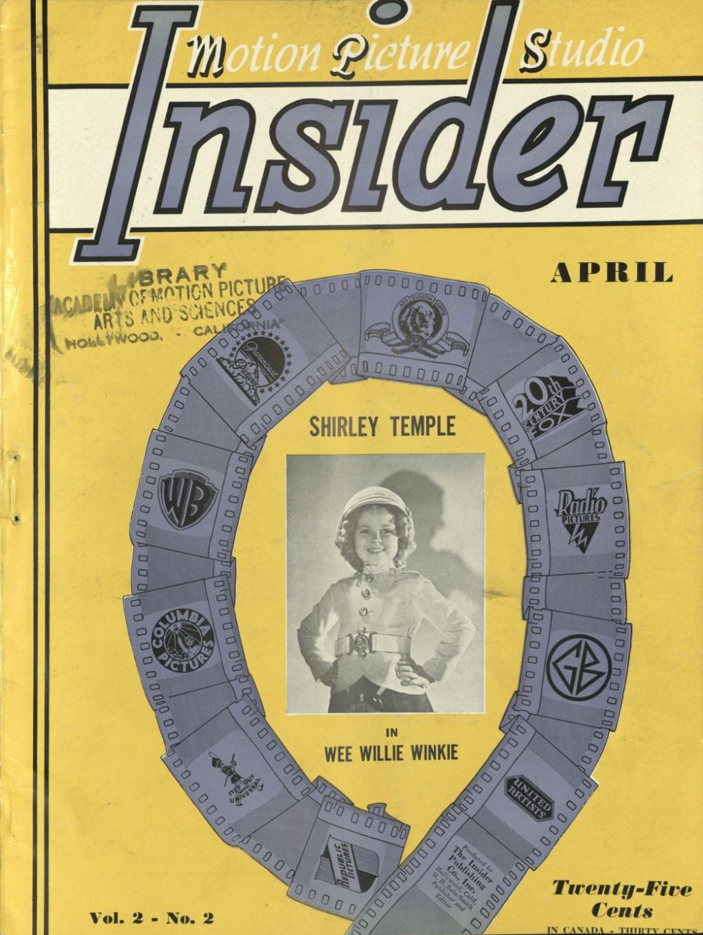MOTION PICTURE STUDIO INSIDER magazine side cover  Vol 2 No  2  April 1937