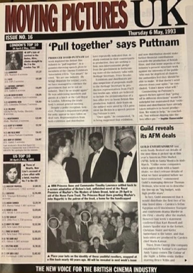 MOVING PICTURES UK magazine side cover Issue 16 6 May 1993