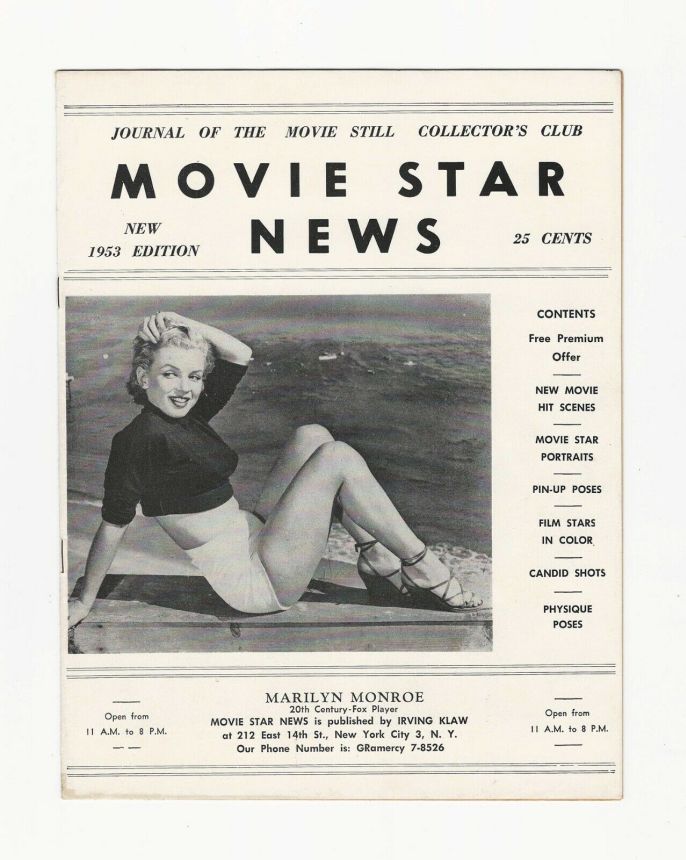 MOVIE STAR NEWS magazine side cover   1953