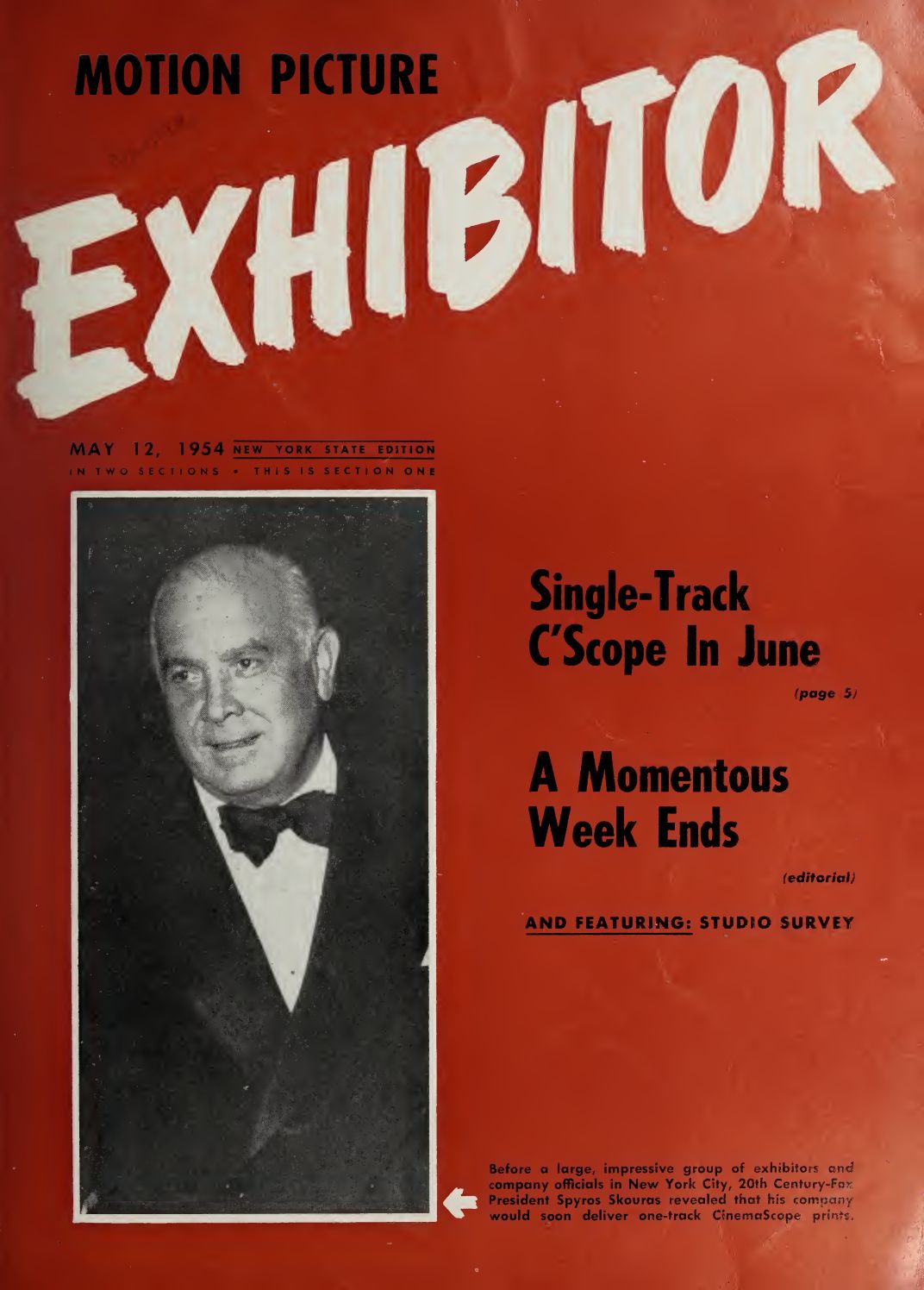 MOTION PICTURE EXHIBITOR magazine side cover 12 May 1954