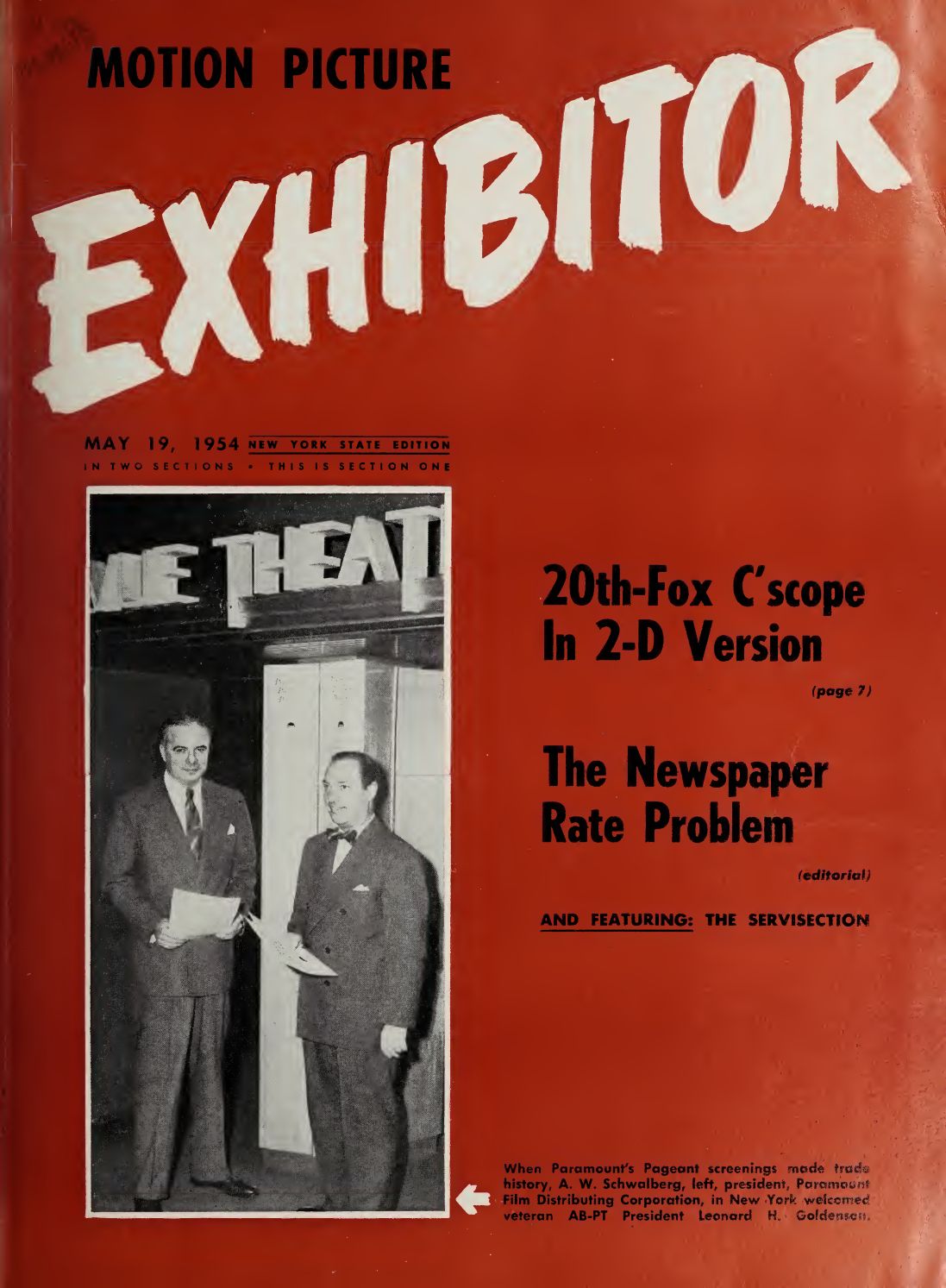 MOTION PICTURE EXHIBITOR magazine side cover 19 May 1954