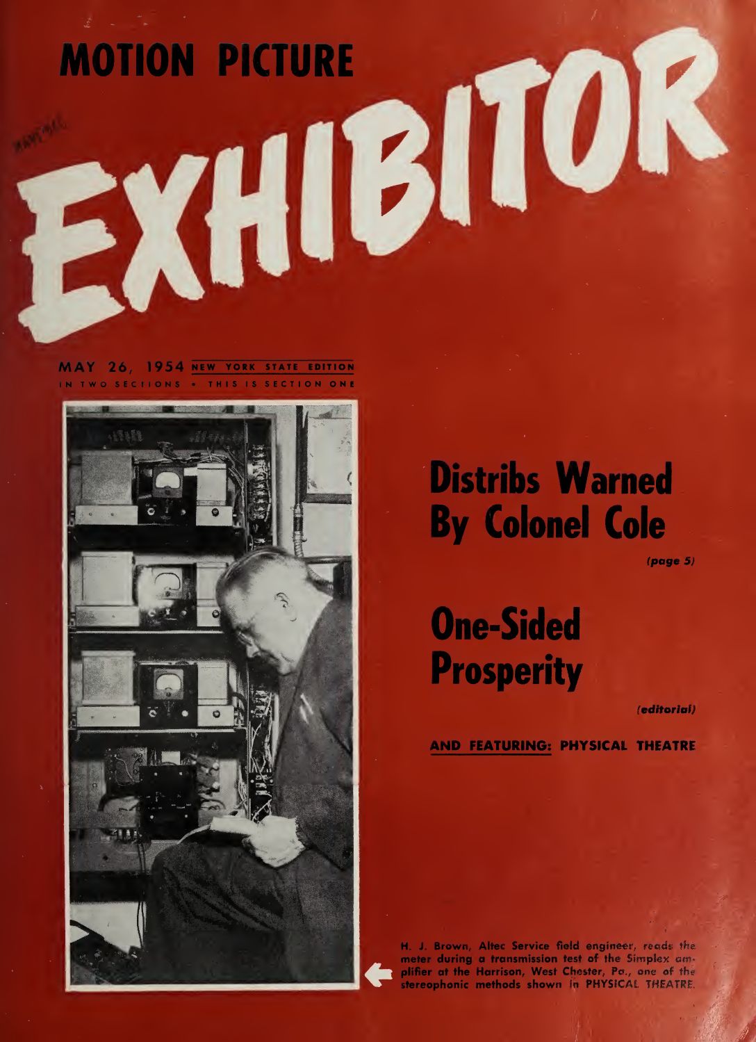 MOTION PICTURE EXHIBITOR magazine side cover 24 May 1954