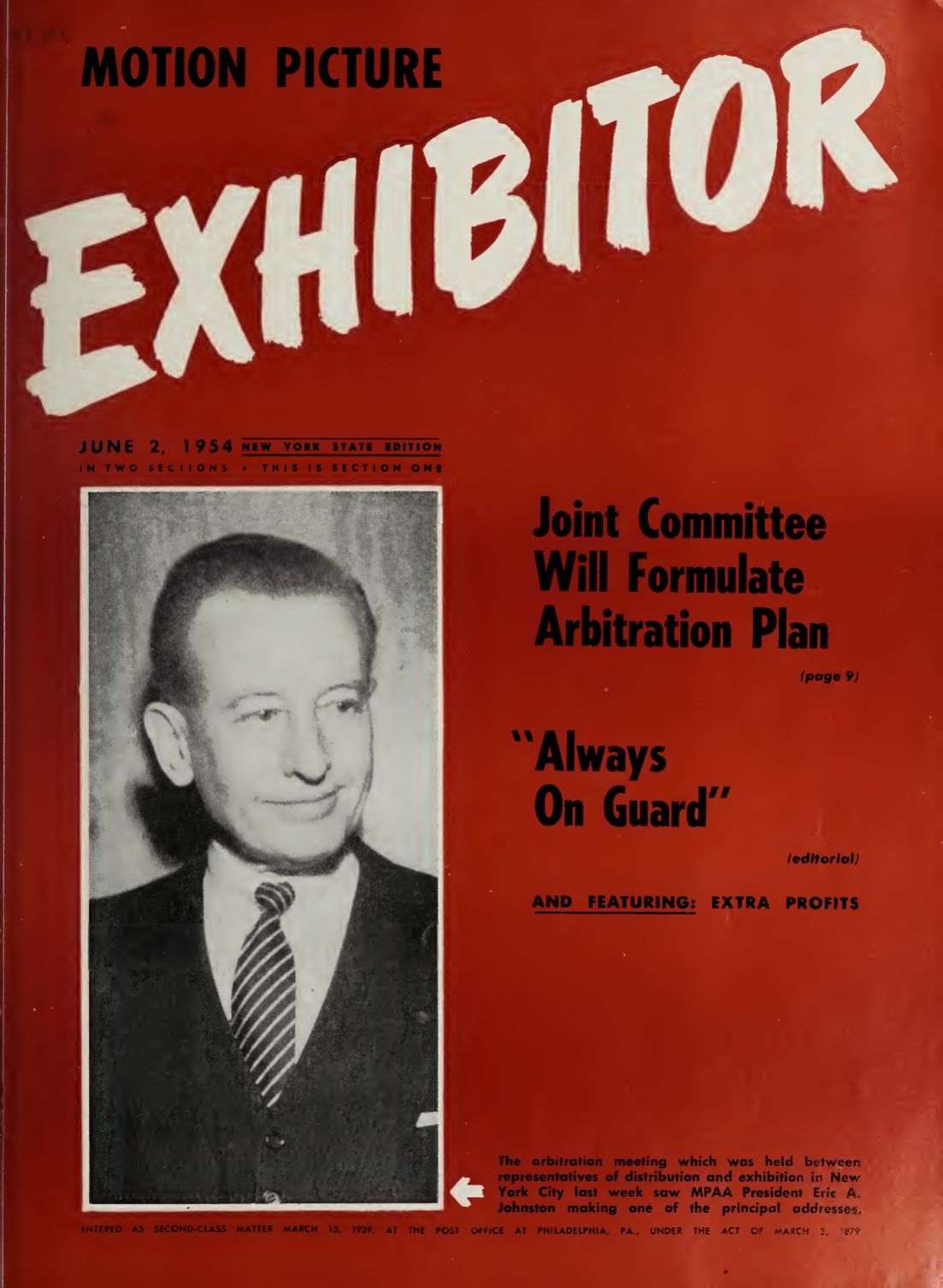 MOTION PICTURE EXHIBITOR magazine side cover 2 June 1954