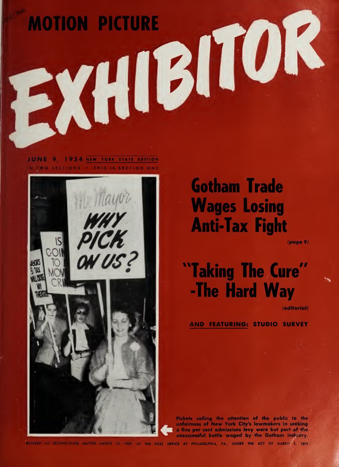 MOTION PICTURE EXHIBITOR magazine side cover 9 June 1954
