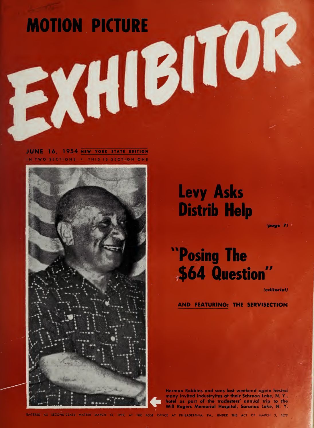 MOTION PICTURE EXHIBITOR magazine side cover 16 June 1954