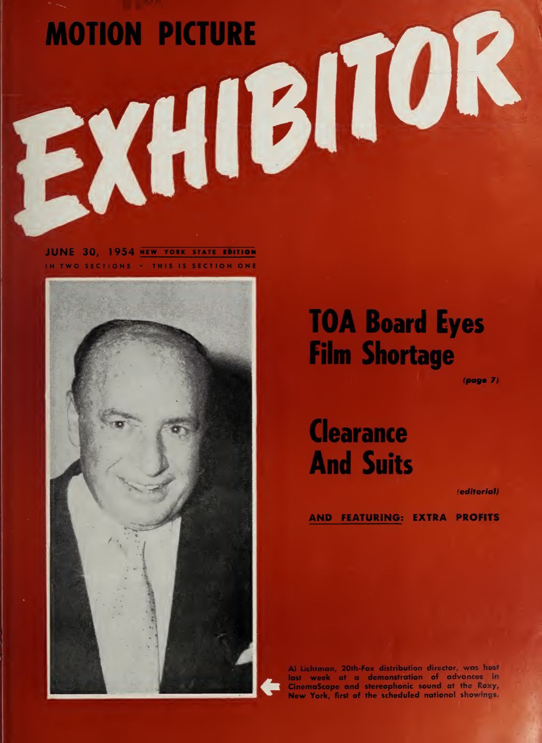 MOTION PICTURE EXHIBITOR magazine side cover 30 June 1954