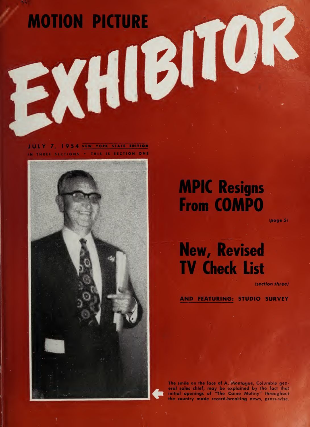 MOTION PICTURE EXHIBITOR magazine side cover 7 July 1954