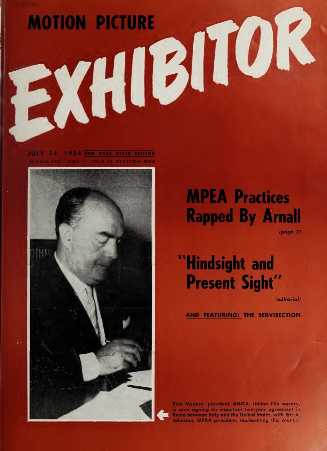 MOTION PICTURE EXHIBITOR magazine side cover 14 July 1954