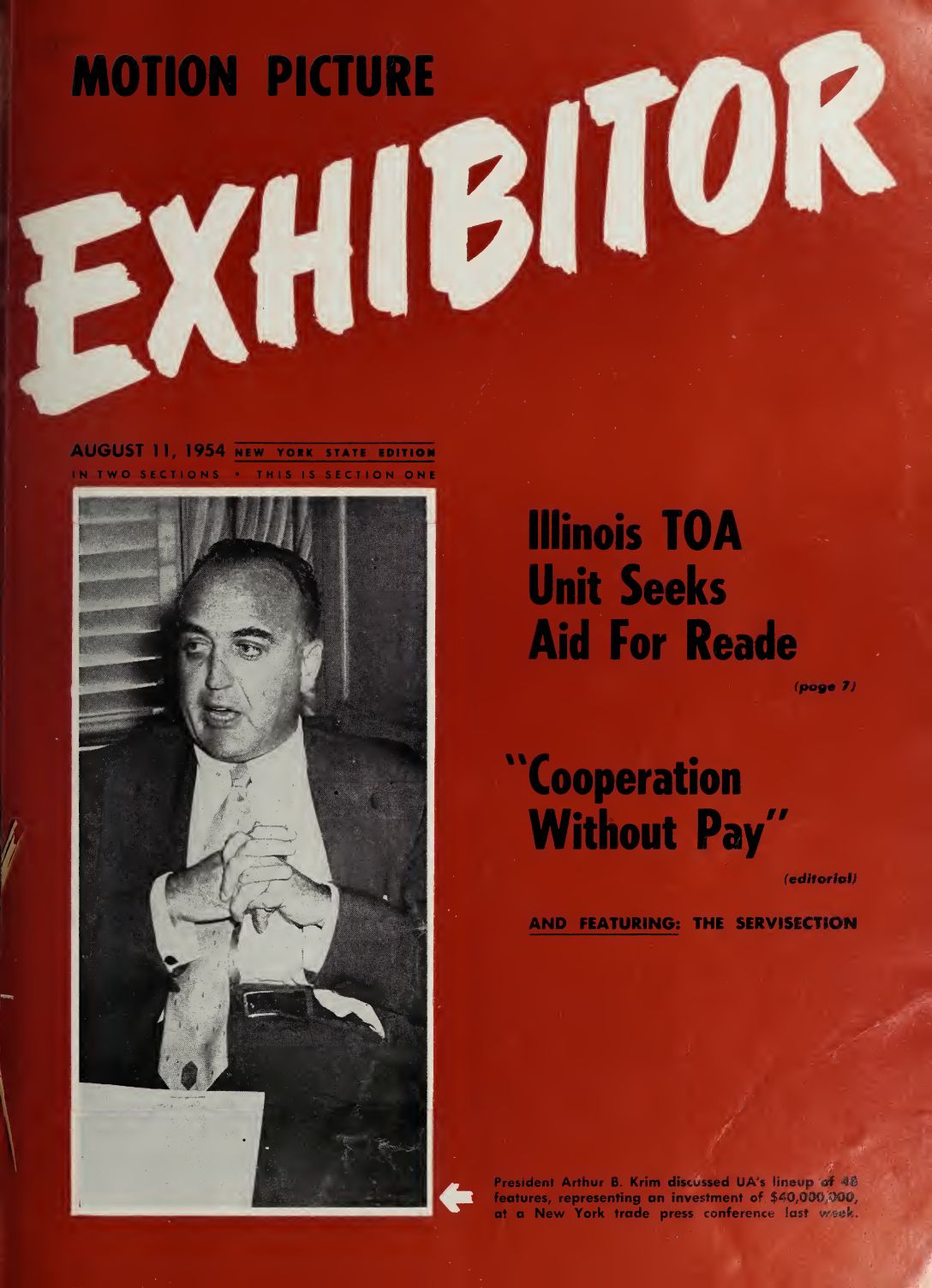 MOTION PICTURE EXHIBITOR magazine side cover 11 August 1954