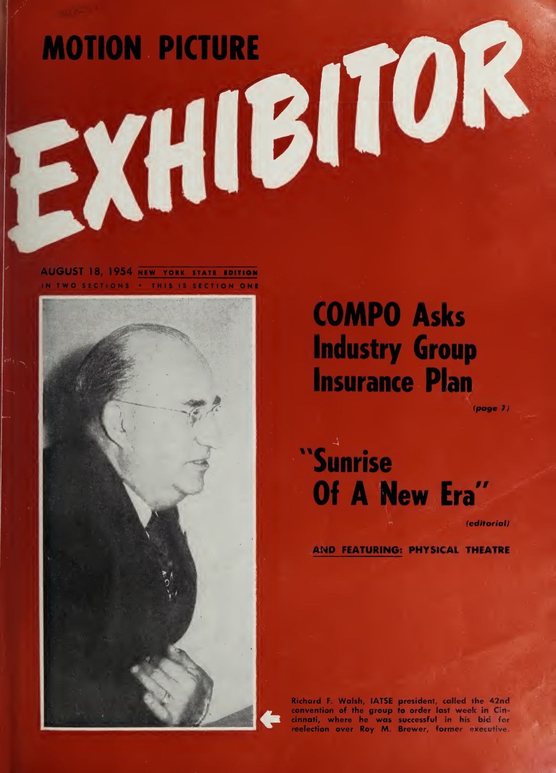 MOTION PICTURE EXHIBITOR magazine side cover 18 August 1954