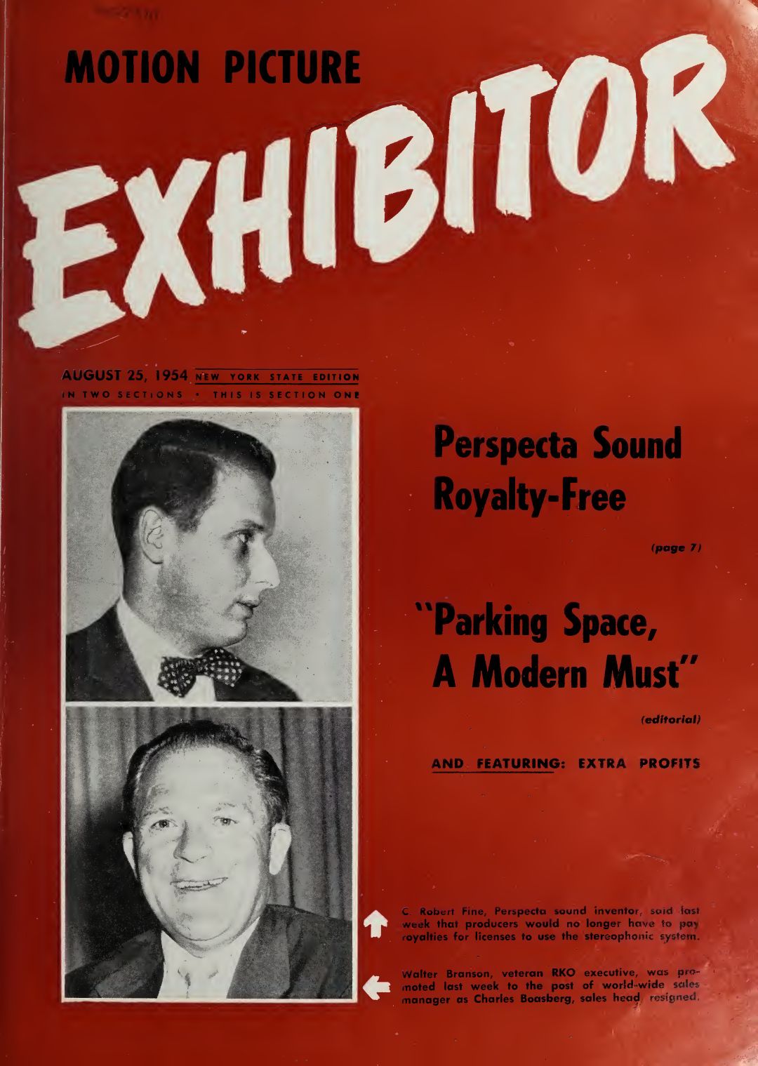 MOTION PICTURE EXHIBITOR magazine side cover 25 August 1954