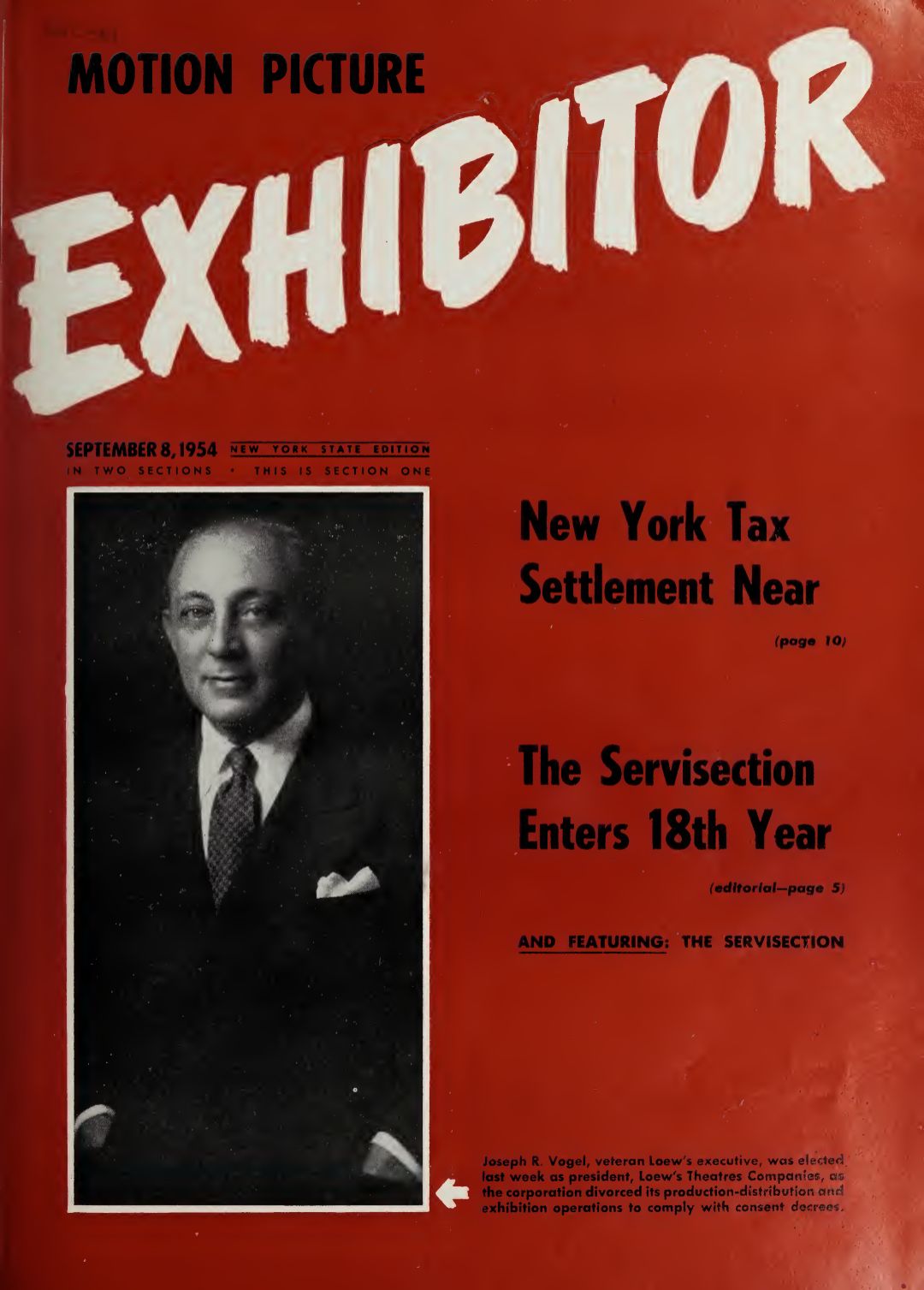MOTION PICTURE EXHIBITOR magazine side cover 8 September 1954