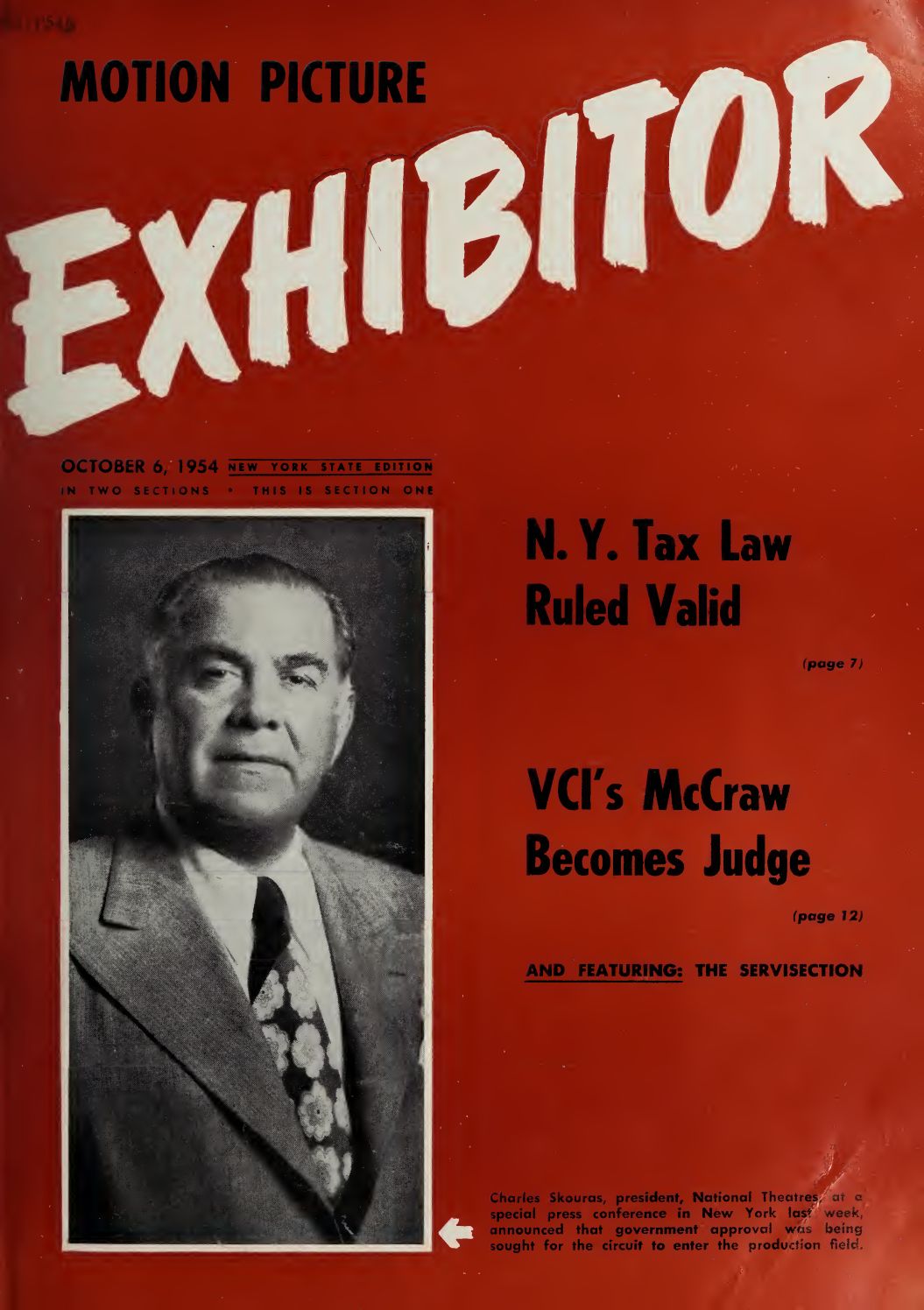 MOTION PICTURE EXHIBITOR magazine side cover 6 October 1954