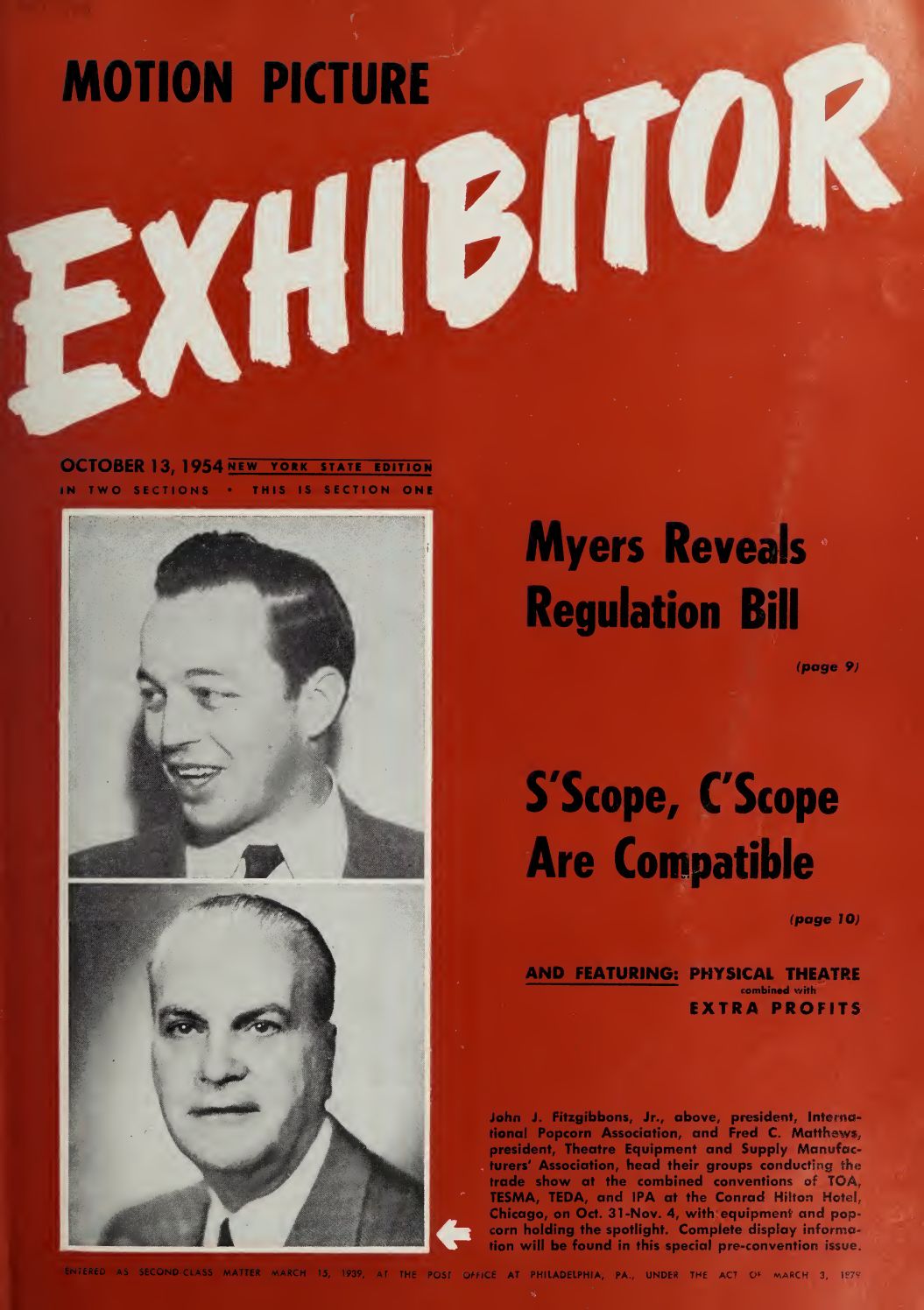 MOTION PICTURE EXHIBITOR magazine side cover 13 October 1954