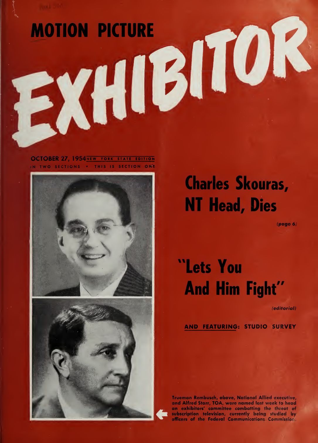 MOTION PICTURE EXHIBITOR magazine side cover 27 October 1954