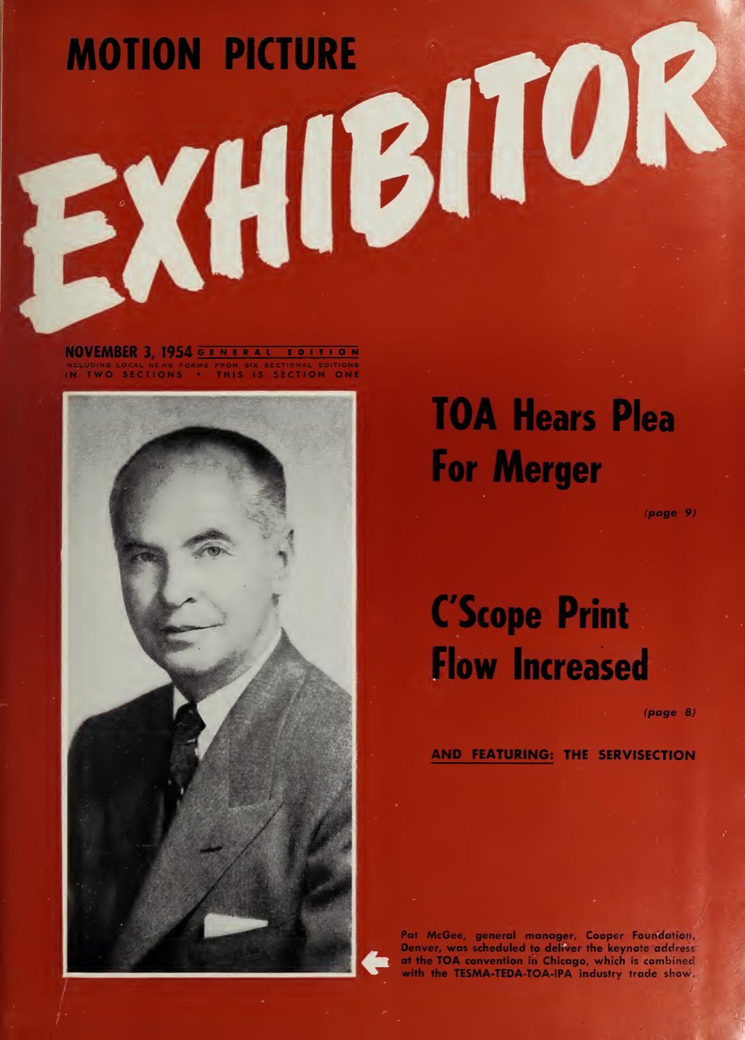 MOTION PICTURE EXHIBITOR magazine side cover 3 November 1954