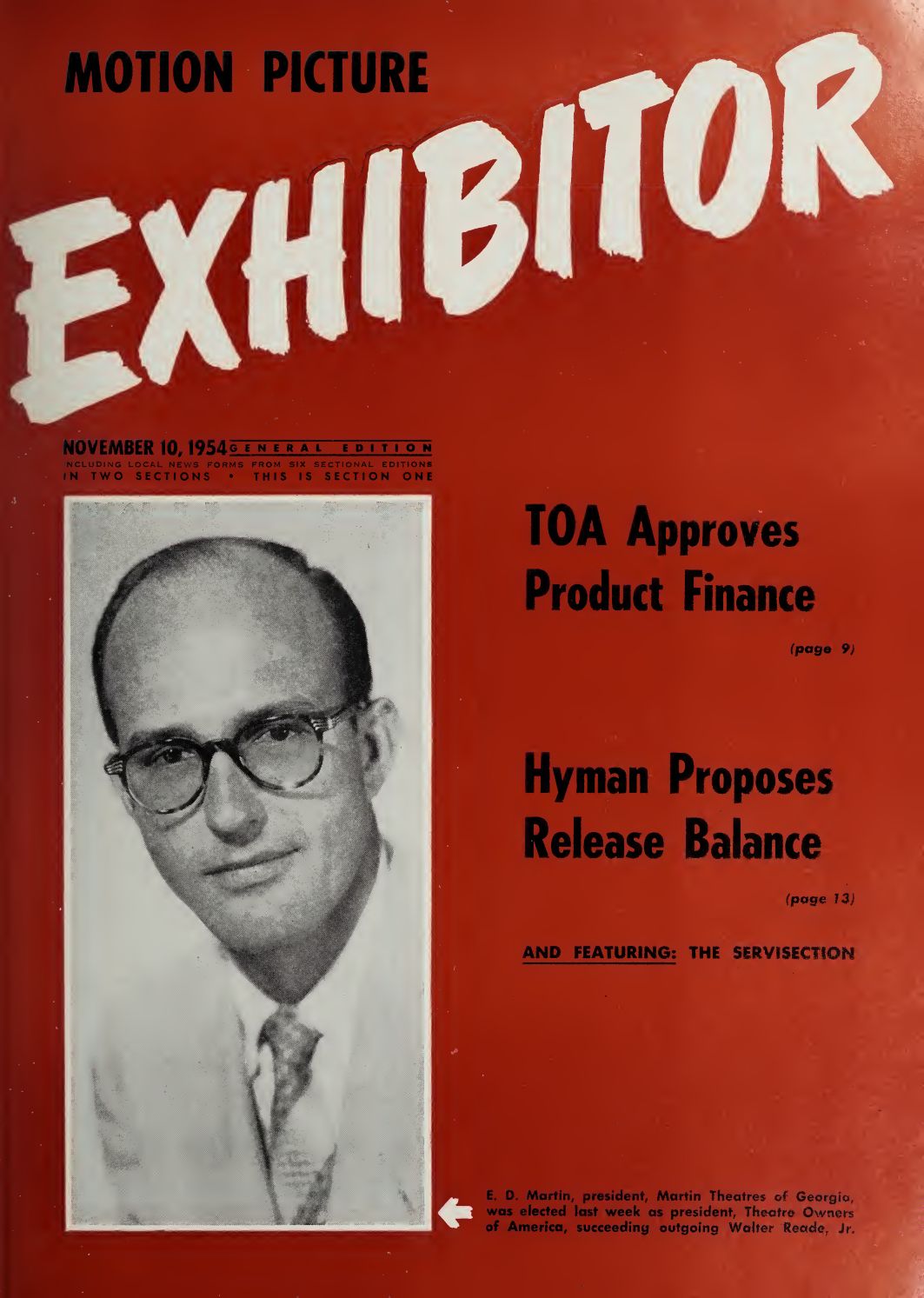 MOTION PICTURE EXHIBITOR magazine side cover 10 November 1954