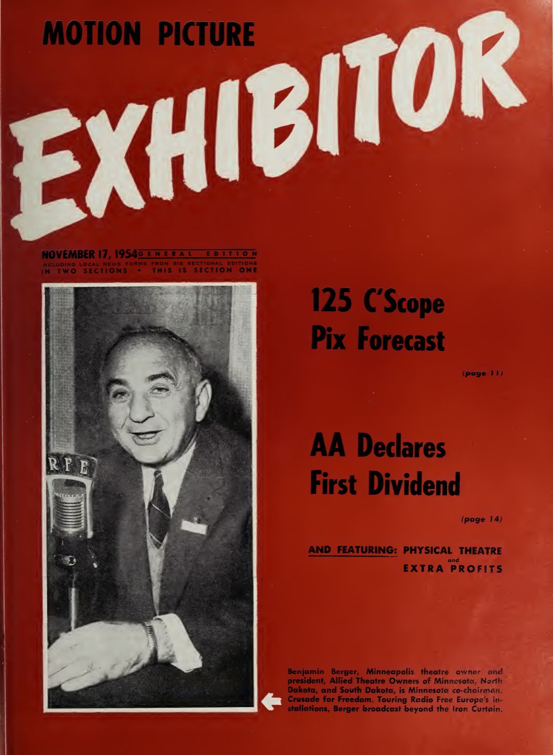 MOTION PICTURE EXHIBITOR magazine side cover 17 November 1954