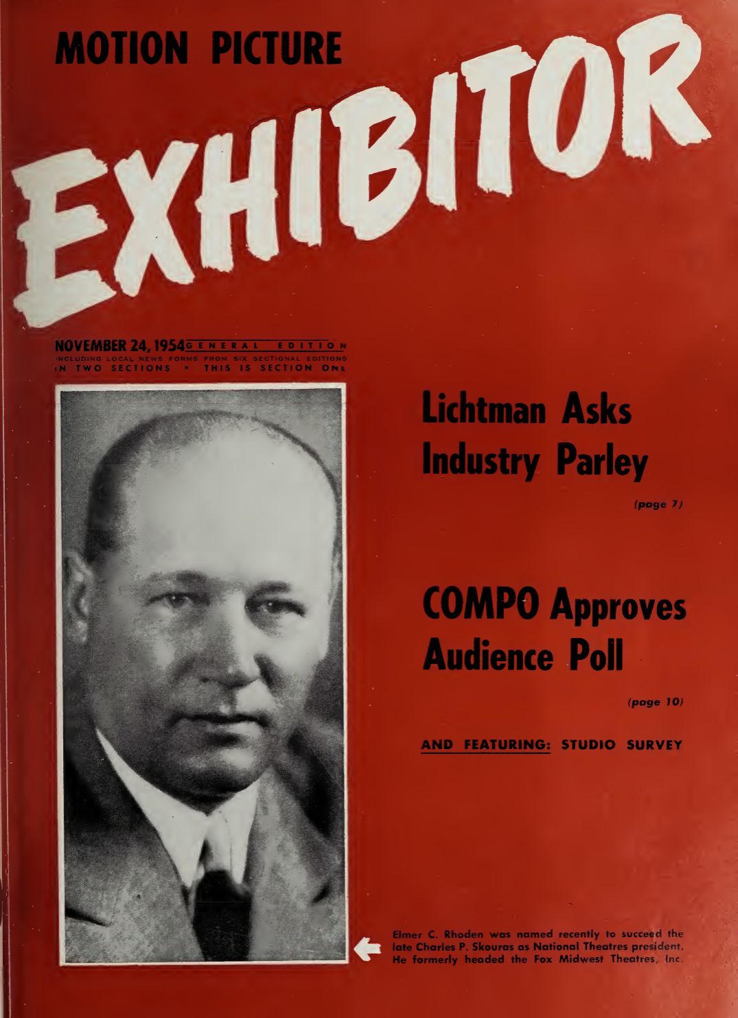 MOTION PICTURE EXHIBITOR magazine side cover 24 November 1954