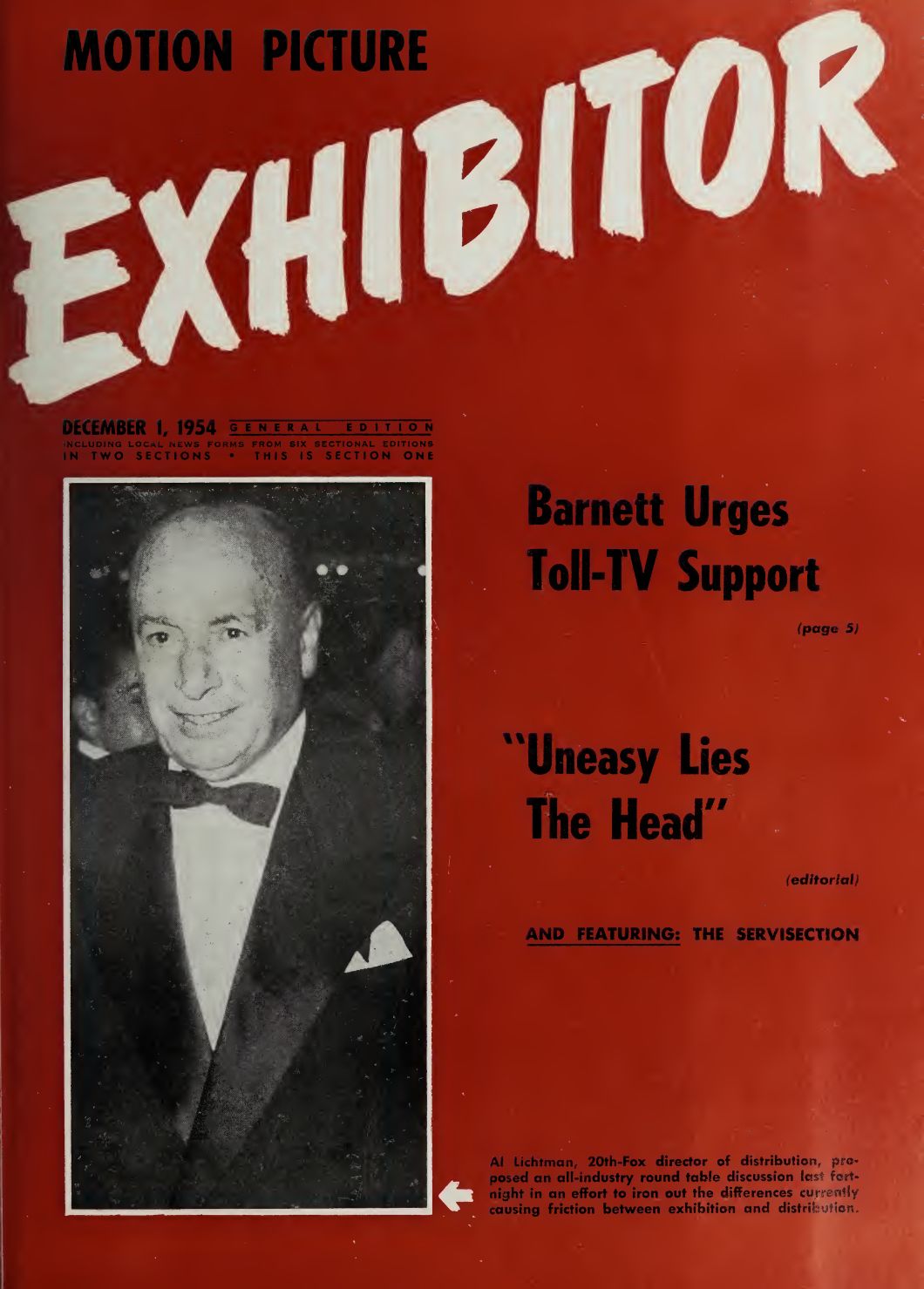 MOTION PICTURE EXHIBITOR magazine side cover 1 December 1954