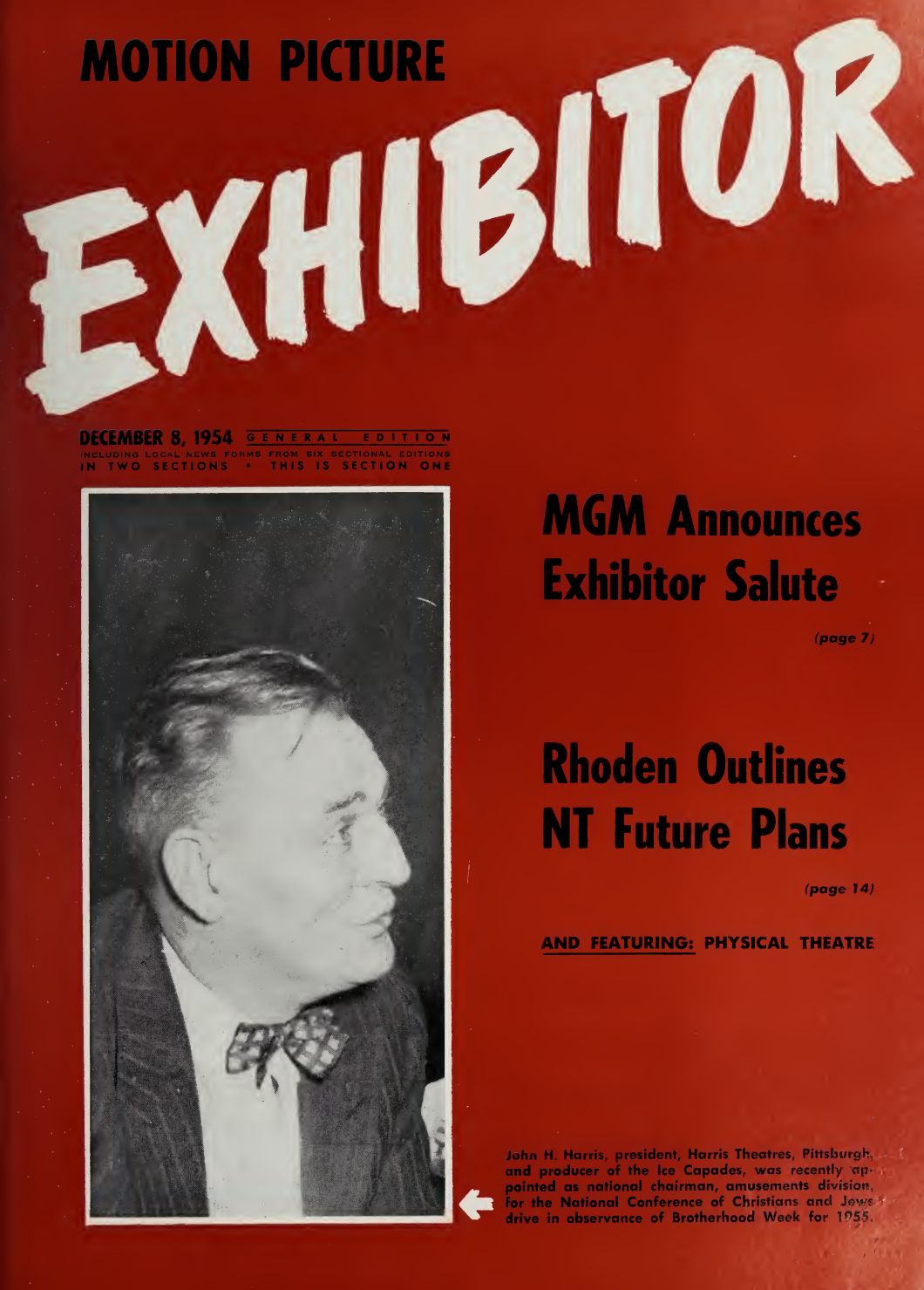 MOTION PICTURE EXHIBITOR magazine side cover 8 December 1954