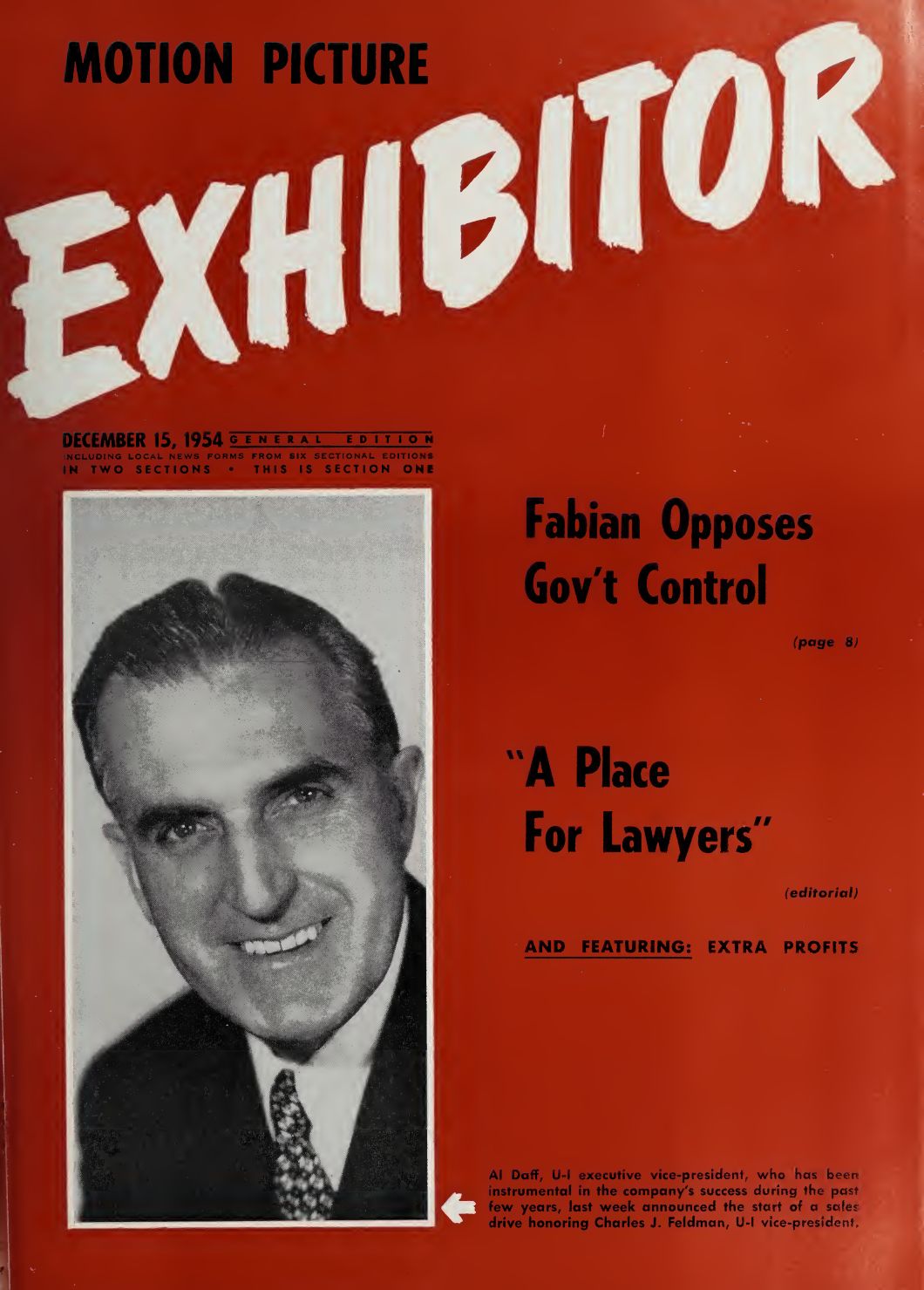 MOTION PICTURE EXHIBITOR magazine side cover 15 December 1954