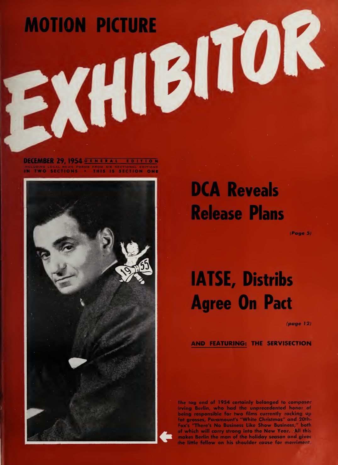 MOTION PICTURE EXHIBITOR magazine side cover 29 December 1954
