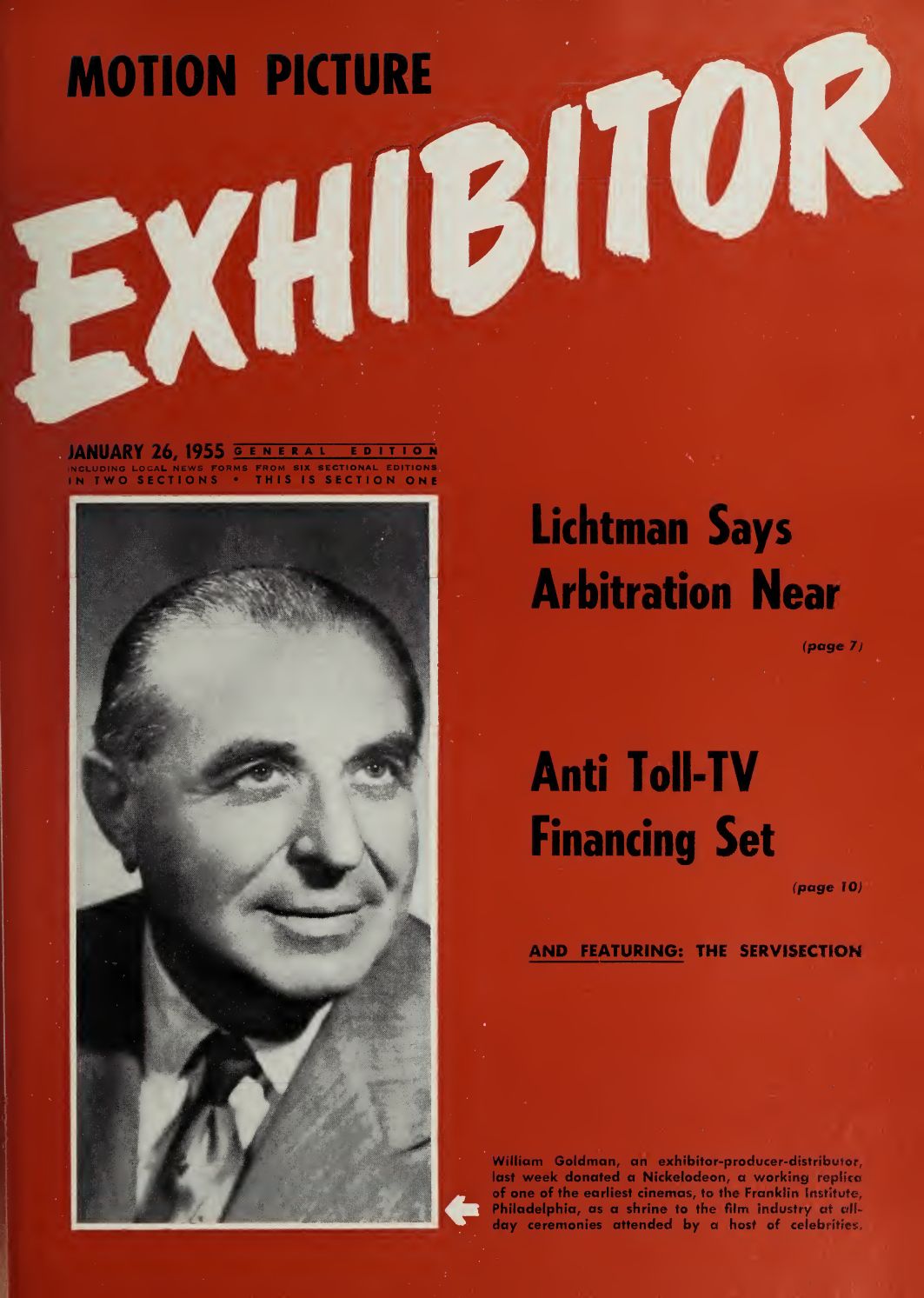 MOTION PICTURE EXHIBITOR magazine side cover 26 January 1955