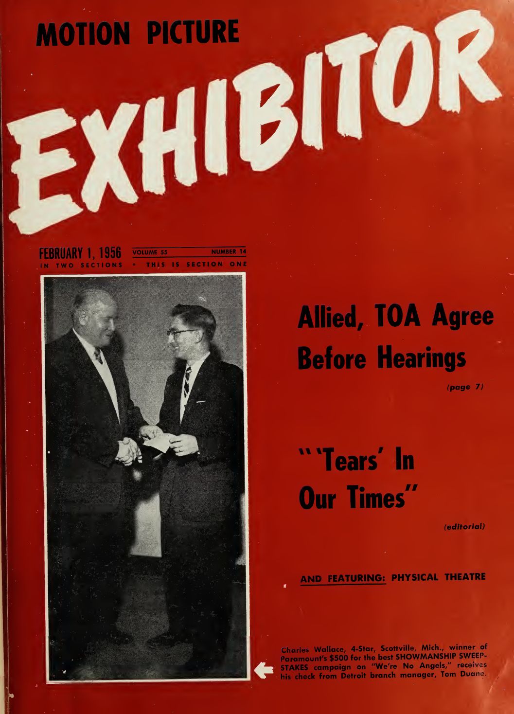 MOTION PICTURE EXHIBITOR magazine side cover 1 February 1956