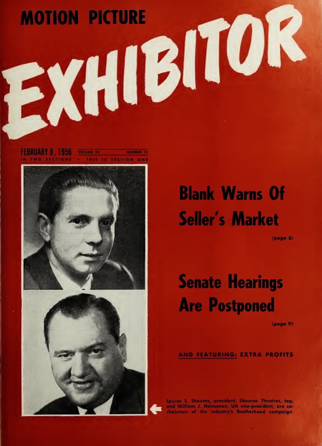 MOTION PICTURE EXHIBITOR magazine side cover 8 February 1956