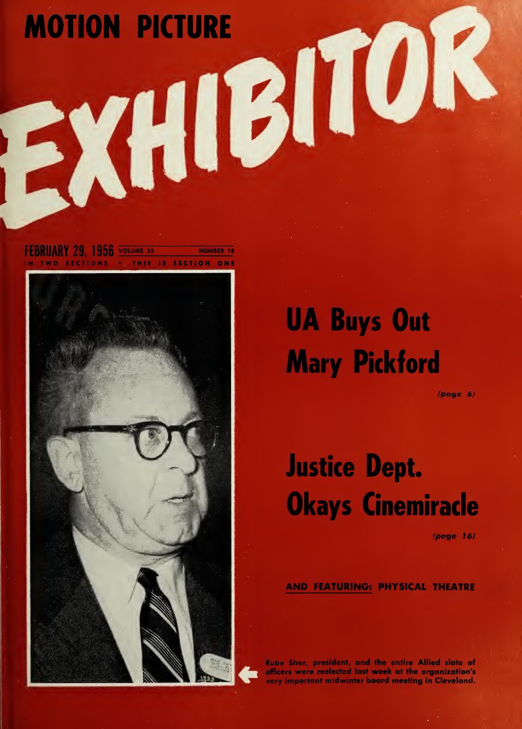 MOTION PICTURE EXHIBITOR magazine side cover 29 February 1956