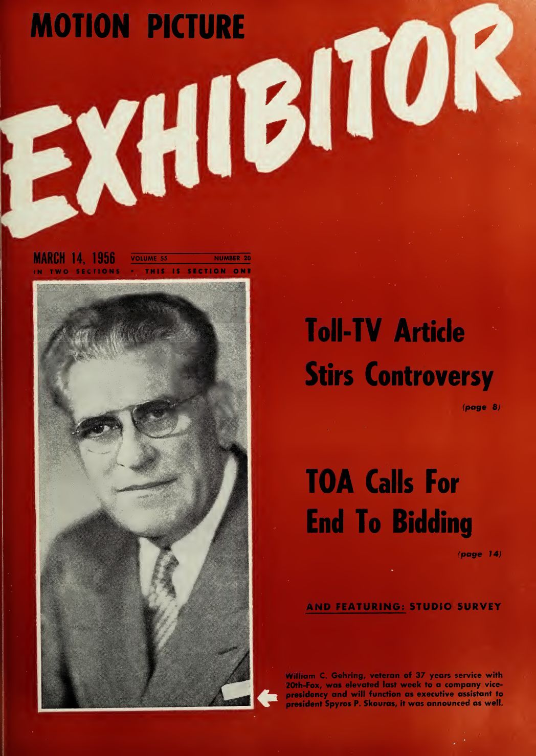 MOTION PICTURE EXHIBITOR magazine side cover 14 March 1956