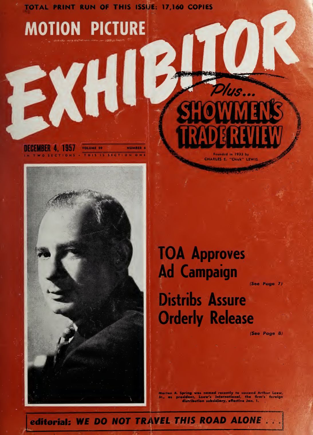 MOTION PICTURE EXHIBITOR magazine side cover 4 December 1957