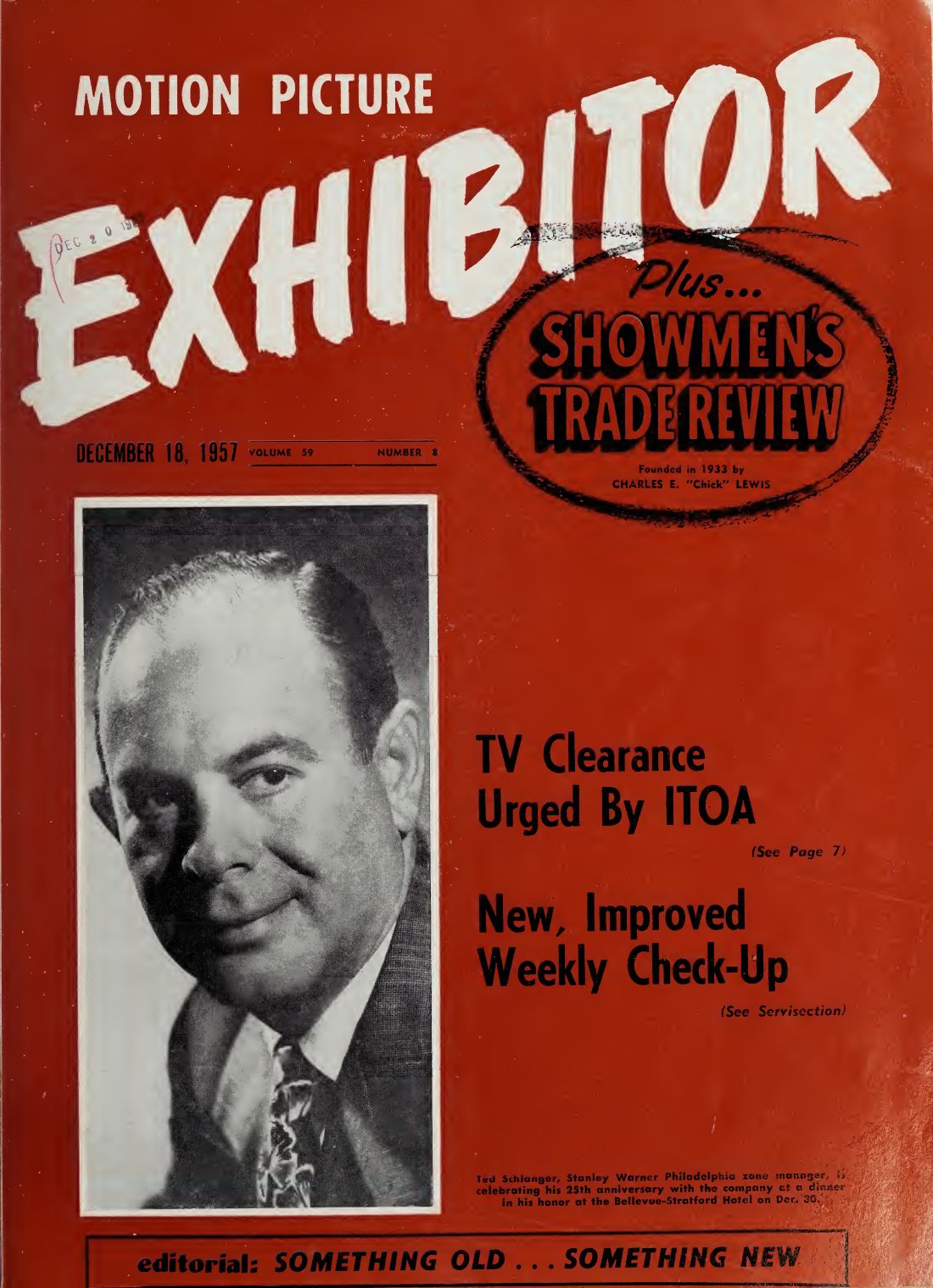 MOTION PICTURE EXHIBITOR magazine side cover 18 December 1957