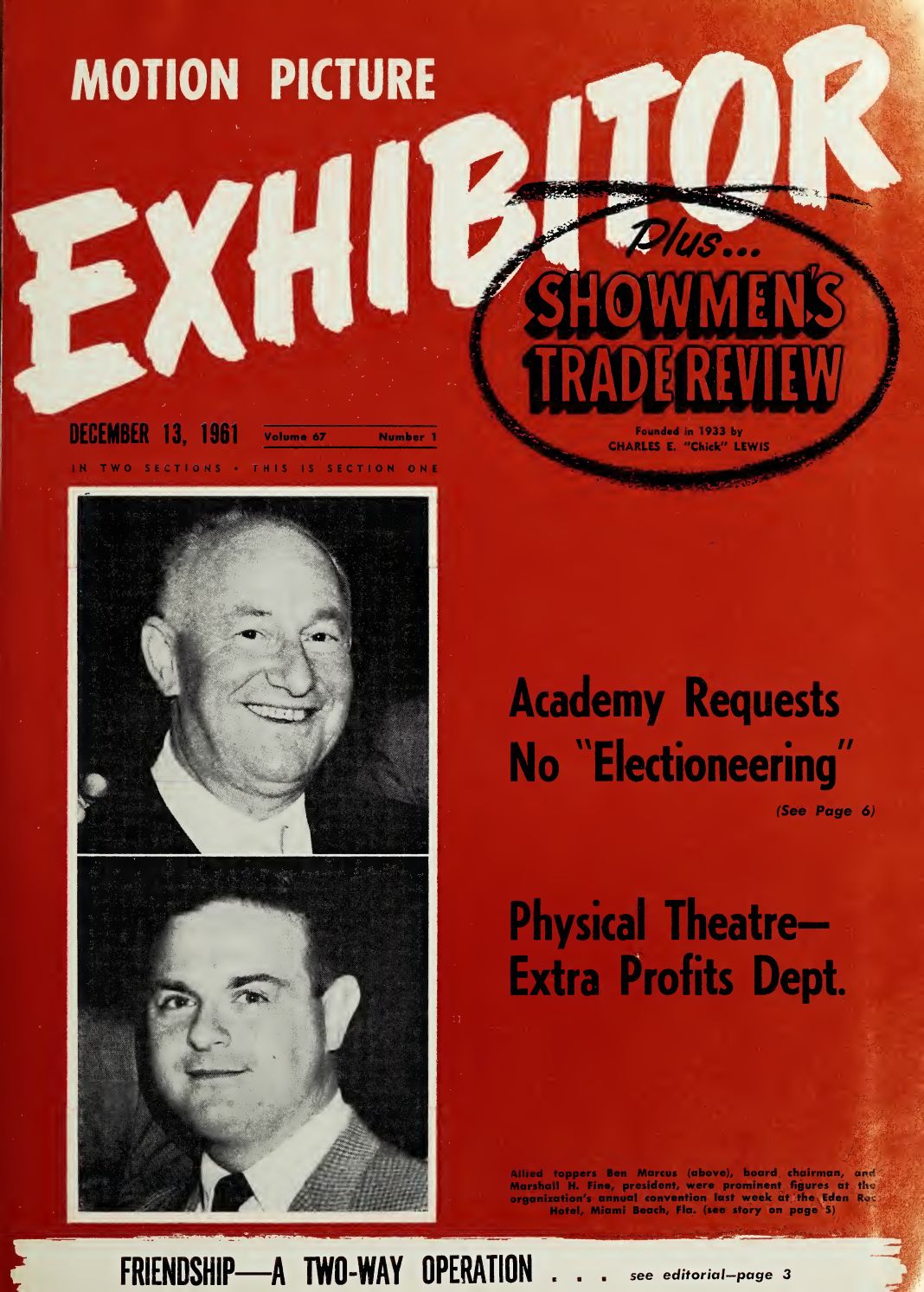 MOTION PICTURE EXHIBITOR magazine side cover 13 December 1961