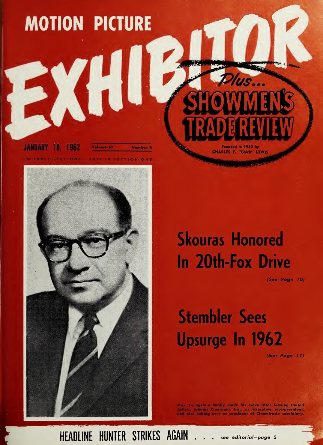 MOTION PICTURE EXHIBITOR magazine side cover 10 January 1962