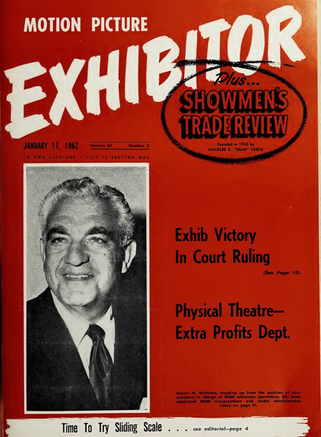 MOTION PICTURE EXHIBITOR magazine side cover 17 January 1962