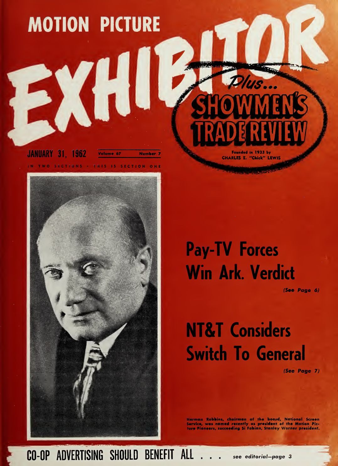 MOTION PICTURE EXHIBITOR magazine side cover 31 January 1962