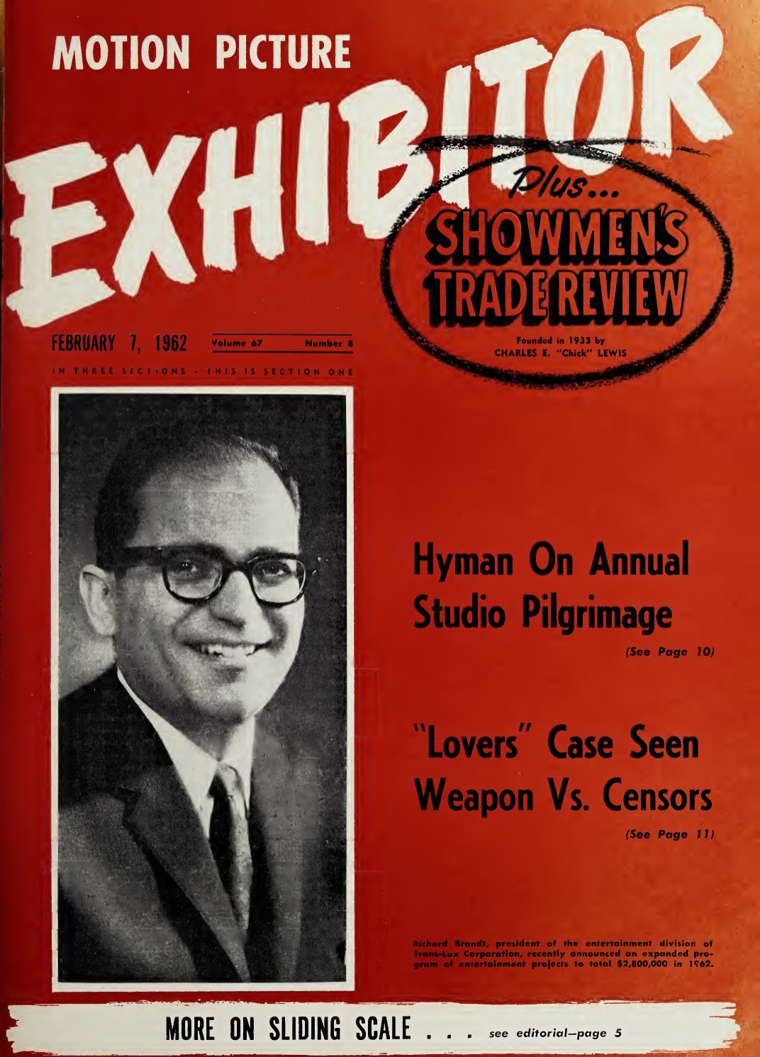 MOTION PICTURE EXHIBITOR magazine side cover 7 February 1962