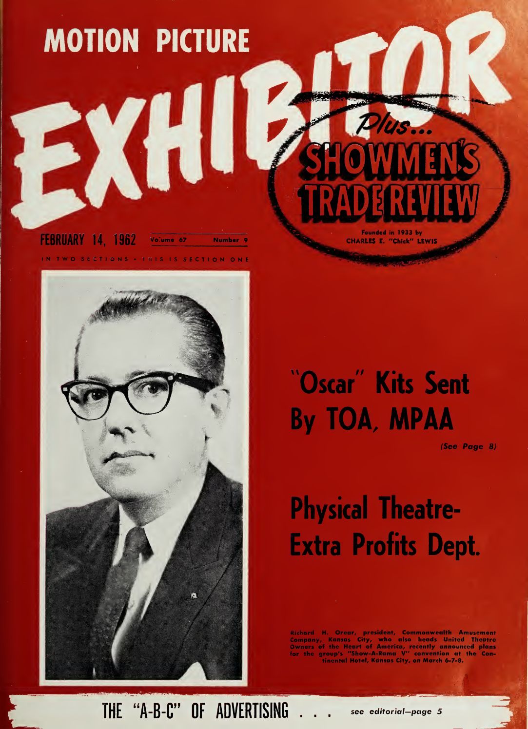 MOTION PICTURE EXHIBITOR magazine side cover 14 February 1962