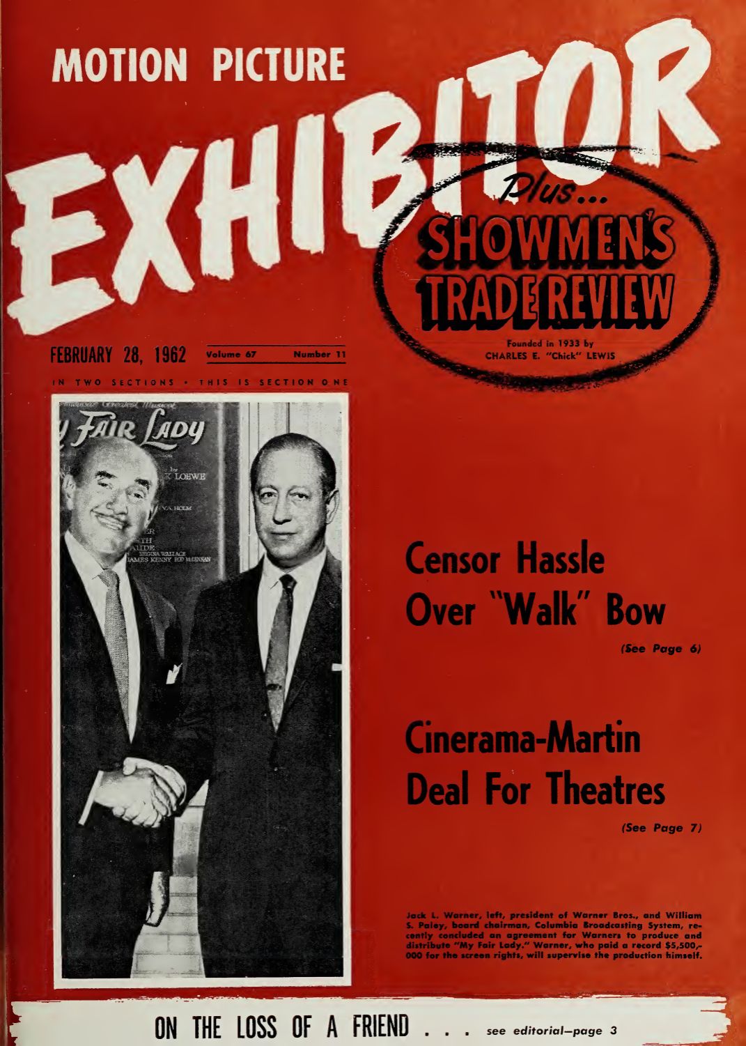 MOTION PICTURE EXHIBITOR magazine side cover 28 February 1962