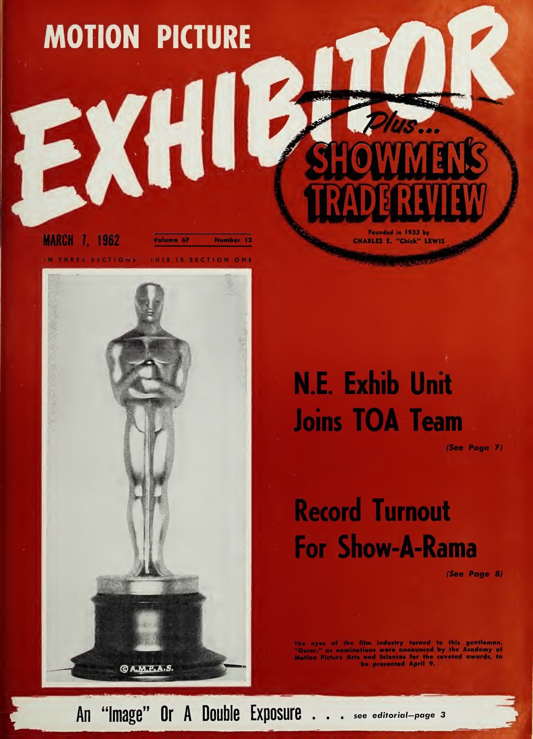 MOTION PICTURE EXHIBITOR magazine side cover 7 March 1962