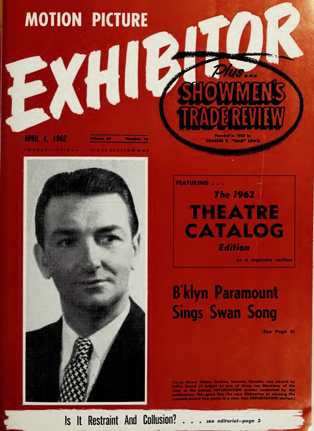 MOTION PICTURE EXHIBITOR magazine side cover 4 April 1962